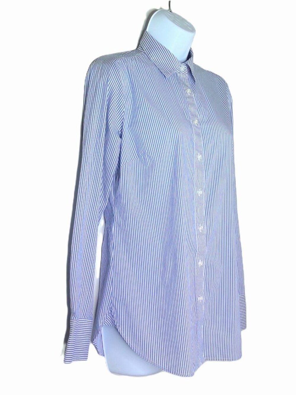 Ann Taylor French Blue & White Striped Blouse Lightweight Coastal Flowy Summer 6 - Picture 2 of 8